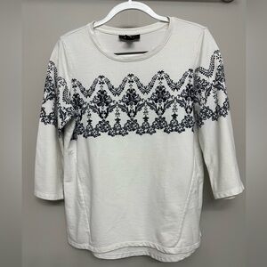 Macy’s Style & Co 3/4 Sleeve White and Navy 3/4 Sleeve Top
